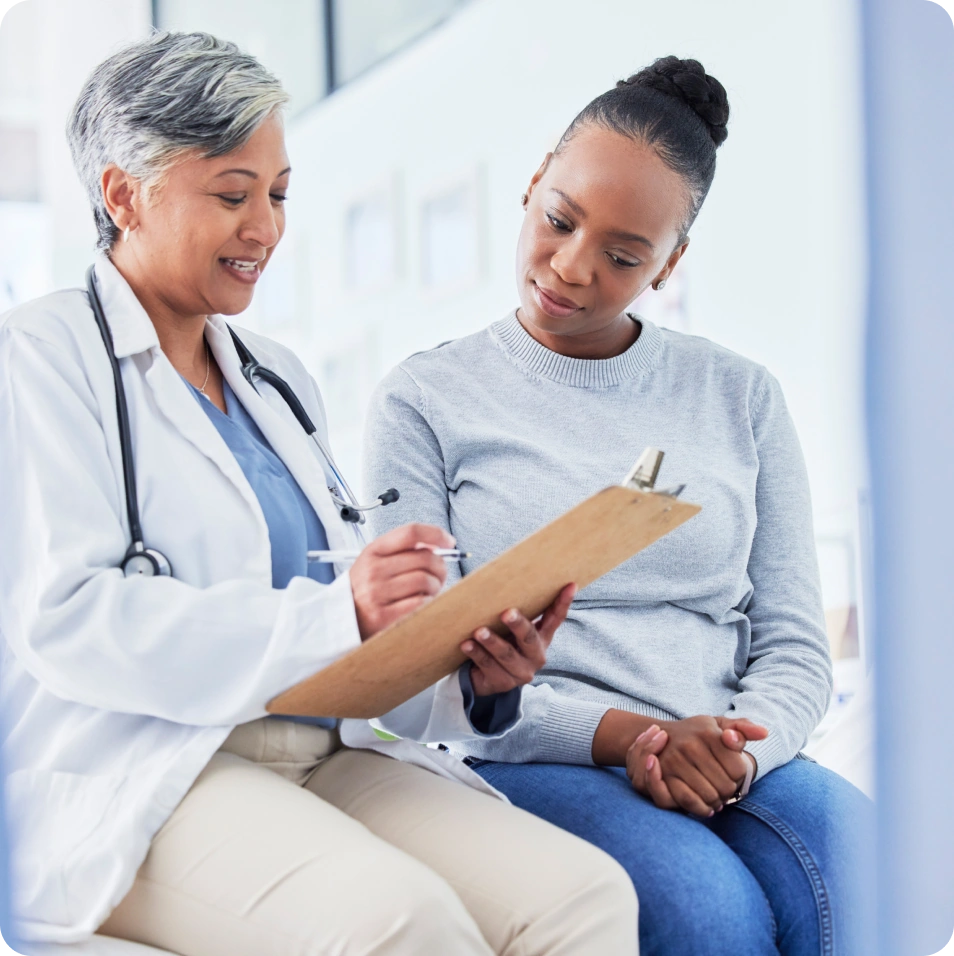 Patient in consultation for her physical test for immigration