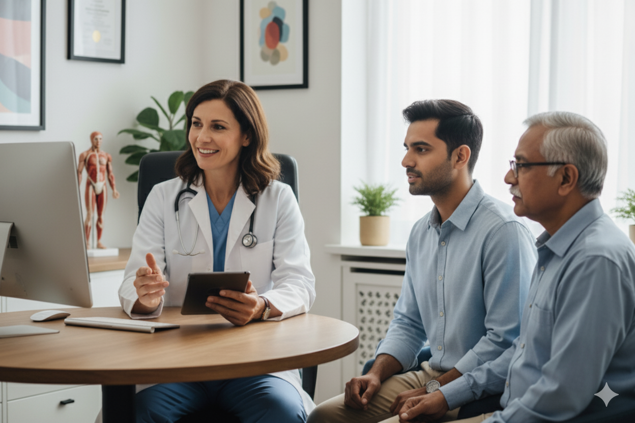 Doctor giving an exam for parent sponsorship
